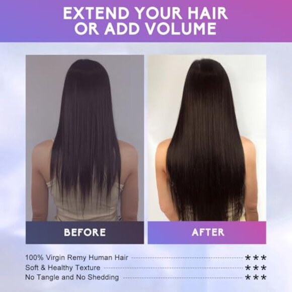 16 Inch Clip-In Human Hair Extensions 90g 8pcs Set Salon Quality